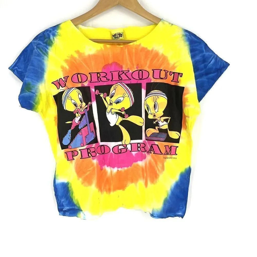 Looney Tunes T Shirt Size Large Vintage Tie Dye Warner Bros Tweety Bird 1996